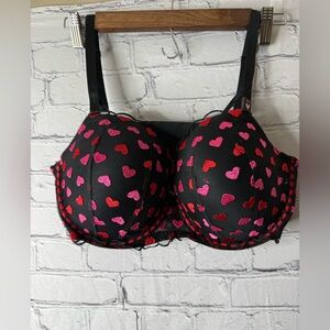 Victoria's Secret Black Bra with Pink and Red Hearts size 38DD